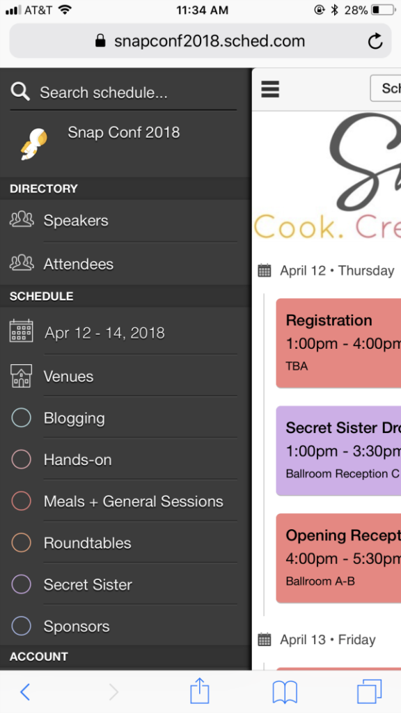 Snap Conference 2018 Mobile Schedule
